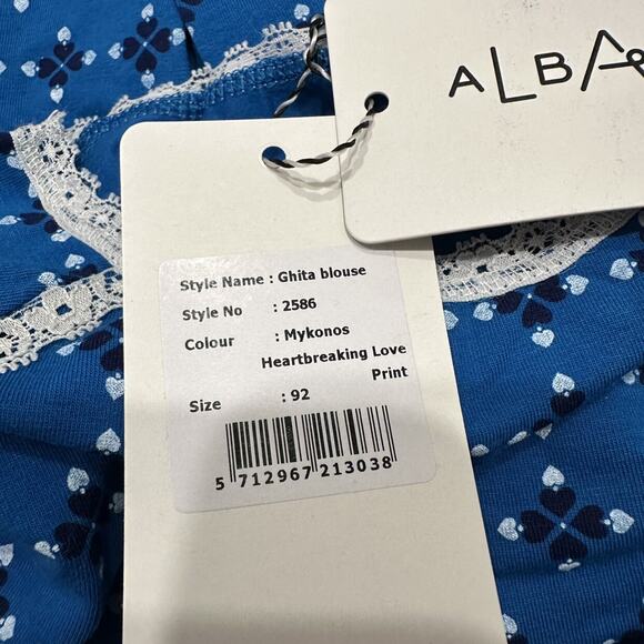 NWT Alba of Denmark Blue Heartbreaking Love Print Ghita Long Sleeve Shirt - Picture 5 of 6